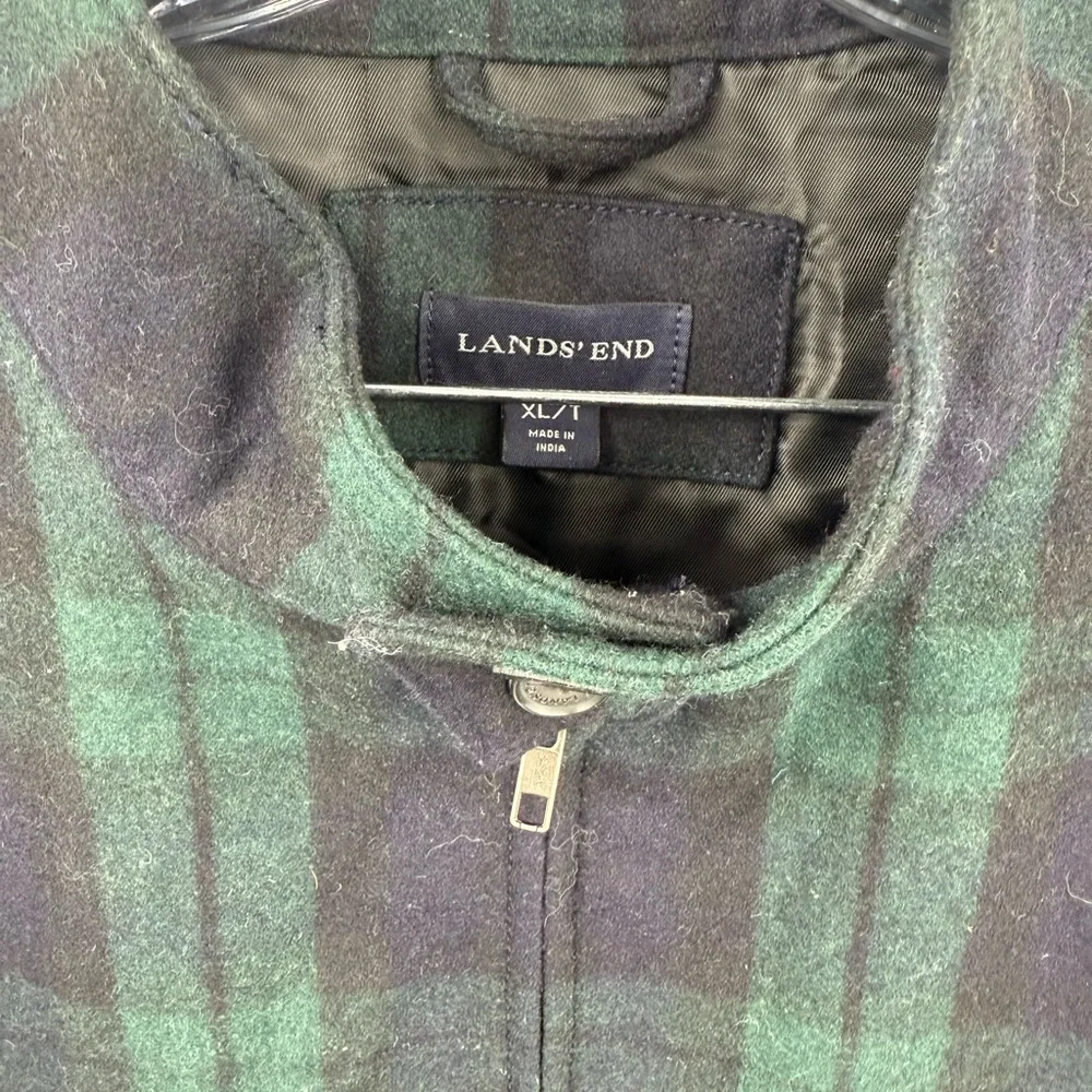 Lands End Men's Canvas‎ Lined Plaid Wool Dress Jacket Green Tartan Size XL
